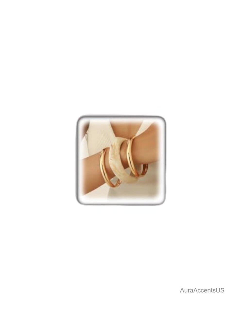 Chunky Gold Stackable Bangle Set for Women, Marbled Resin Bracelets, 3 Piece